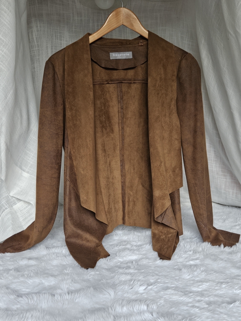 bagatelle Brown Suede Draped Open Jacket - Picture 5 of 10
